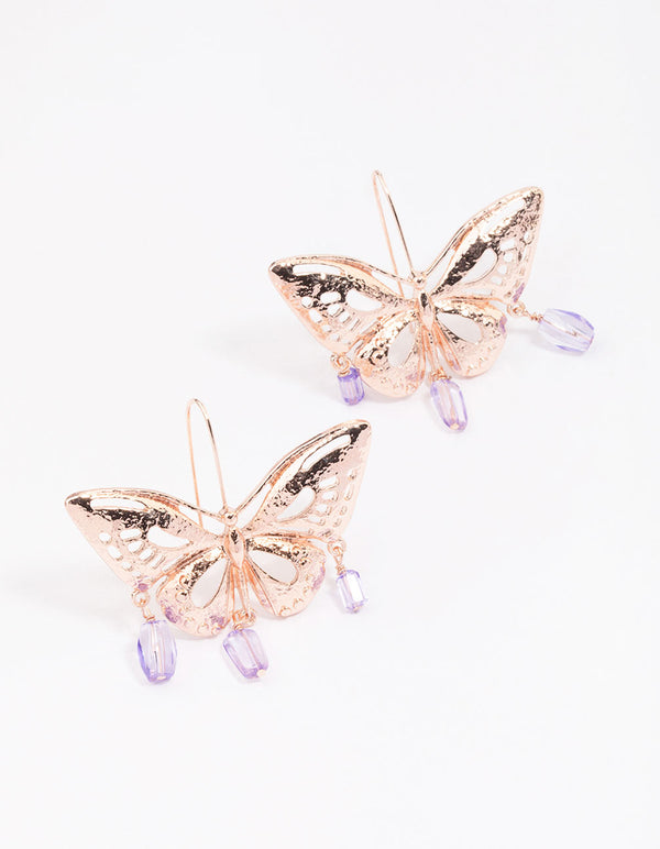 Rose Gold Oversized Butterfly Drop Earrings