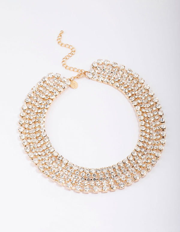Gold Cup Chain Diamante Statement Necklace