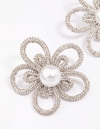 Silver Pearl Flower Statement Stud Earrings - link has visual effect only