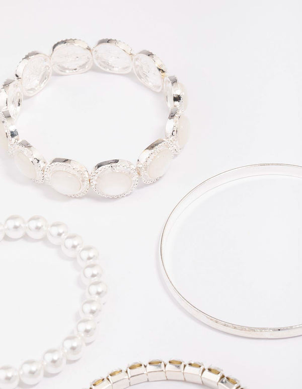 Silver Pearl Stretch Bracelet 5-Pack