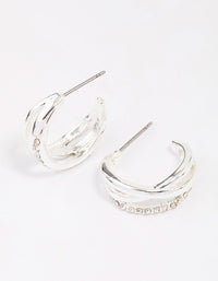 Silver Diamante Multi Twisted Hoop Earrings - link has visual effect only