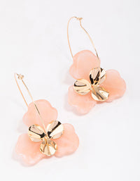 Gold Large Flower Wire Hoop Earrings - link has visual effect only