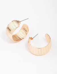 Gold Stippled Wide Huggie Hoop Earrings - link has visual effect only