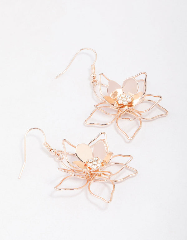 Gold Wire Pearl Flower Drop Earrings