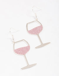 Silver Glitter Wine Glass Drop Earrings - link has visual effect only