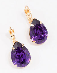 Gold Purple Pear Crystal Drop Earrings - link has visual effect only