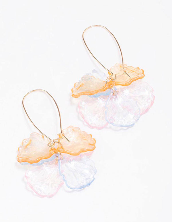 Gold Multi Acrylic Petal Hook Drop Earrings
