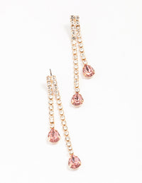 Gold Double Cupchain Pink Pear Drop Earrings - link has visual effect only