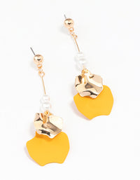 Gold Pearl Layered Petal Drop Earrings - link has visual effect only