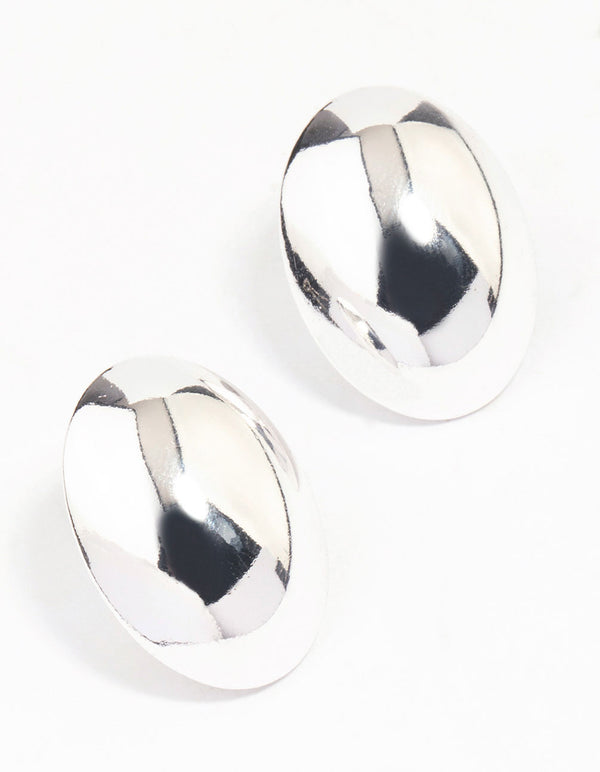 Silver Egg-Shaped Dome Stud Earrings
