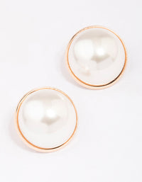 Gold Pearl Dome Encased Stud Earrings - link has visual effect only