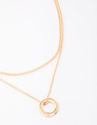 Gold Double Chain Circle Pendant Layered Necklace - link has visual effect only