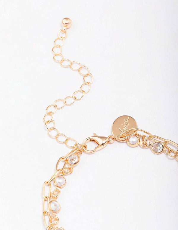 Gold Encased Pearl Link Bracelets 2-Pack