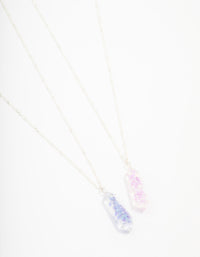 Kids Silver Glitter Crystal Pendant Necklace 2-Pack - link has visual effect only