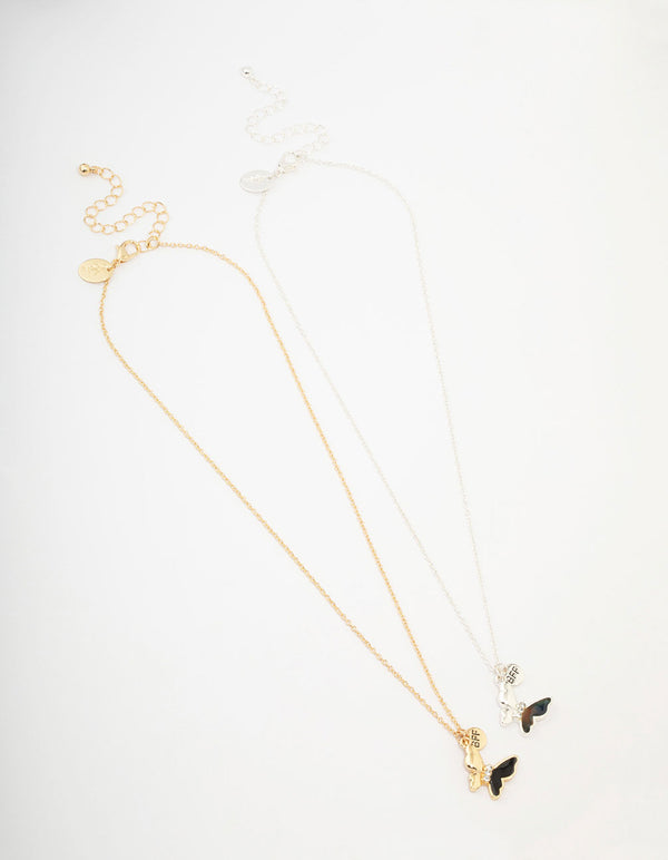 Kids Two-Toned Butterfly Pendant Necklace Pack