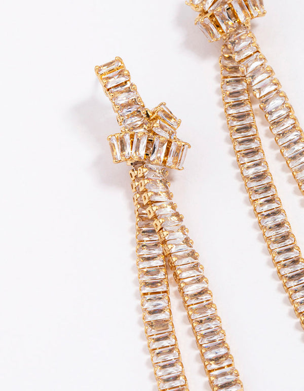 Gold Plated Cubic Zirconia Baguette Knotted Drop Earrings