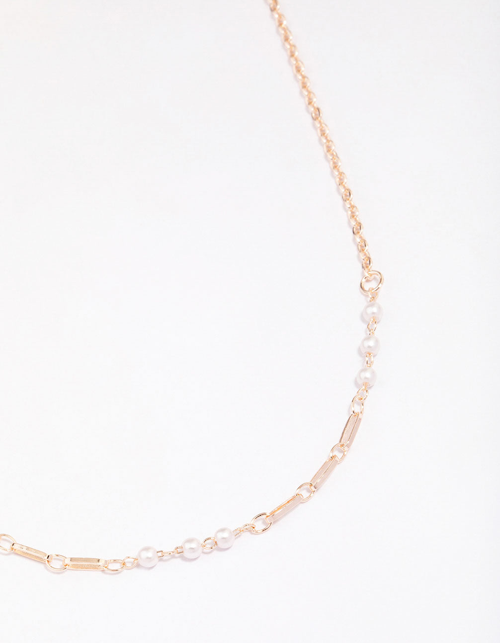 Rose Gold Pearl & Rectangular Link Chain Necklace