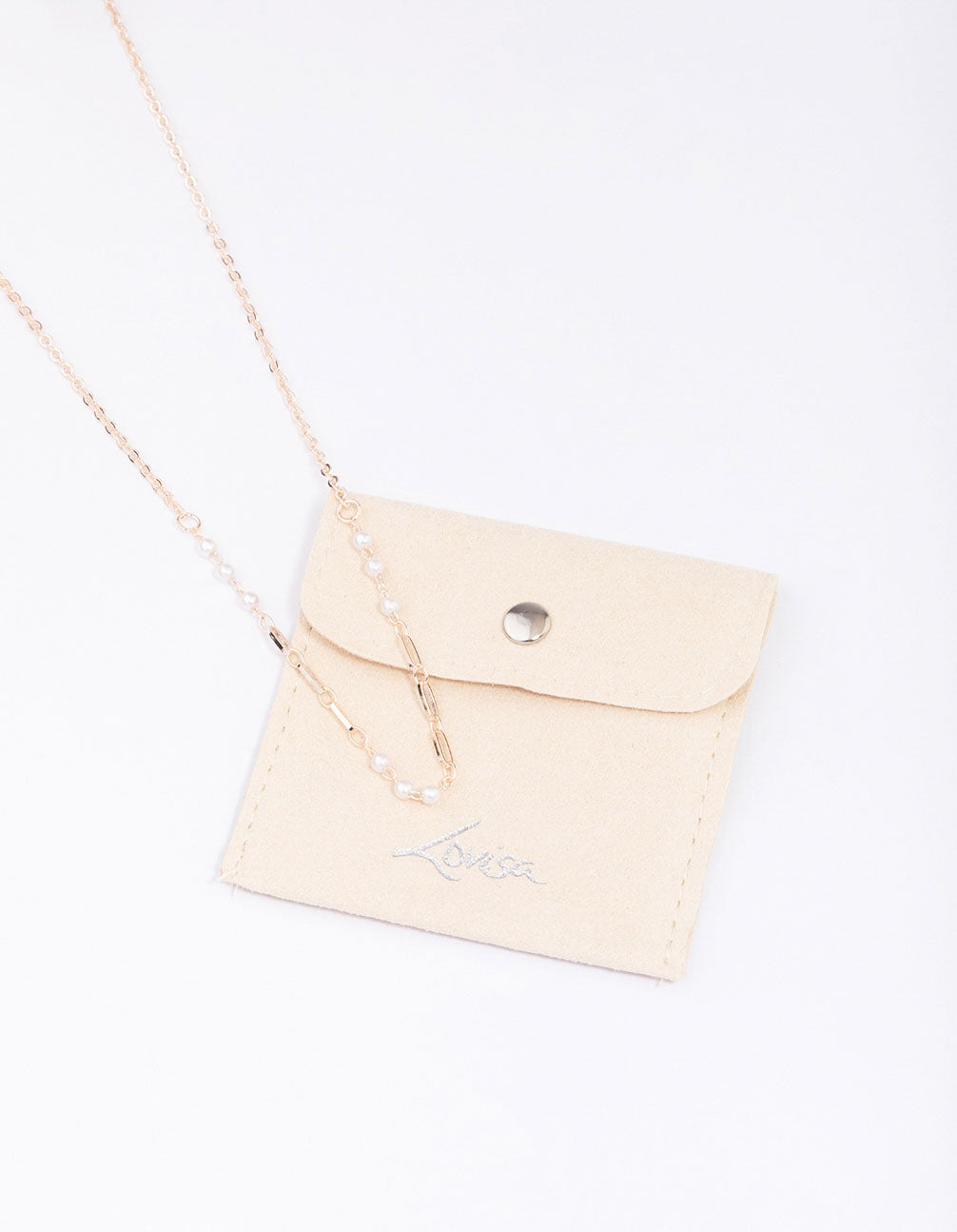 Rose Gold Pearl & Rectangular Link Chain Necklace