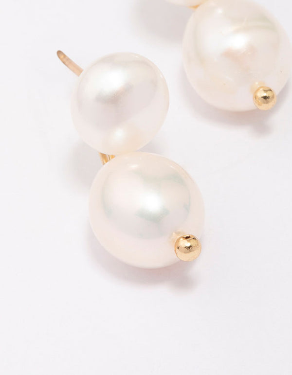 Gold Plated Freshwater Pearl Stud & Drop Earrings Set