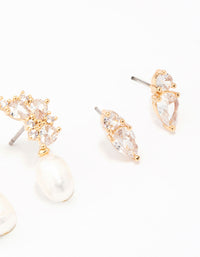 Gold Plated Cubic Zirconia Cluster & Pearl Earrings 3-Pack - link has visual effect only