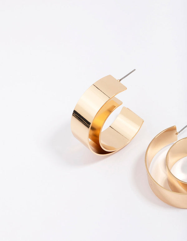 Gold Double Smooth Medium Hoop Earrings