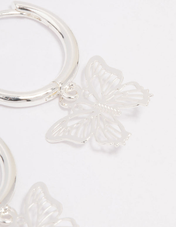 Silver Plated Filigree Butterfly Hoop Earrings