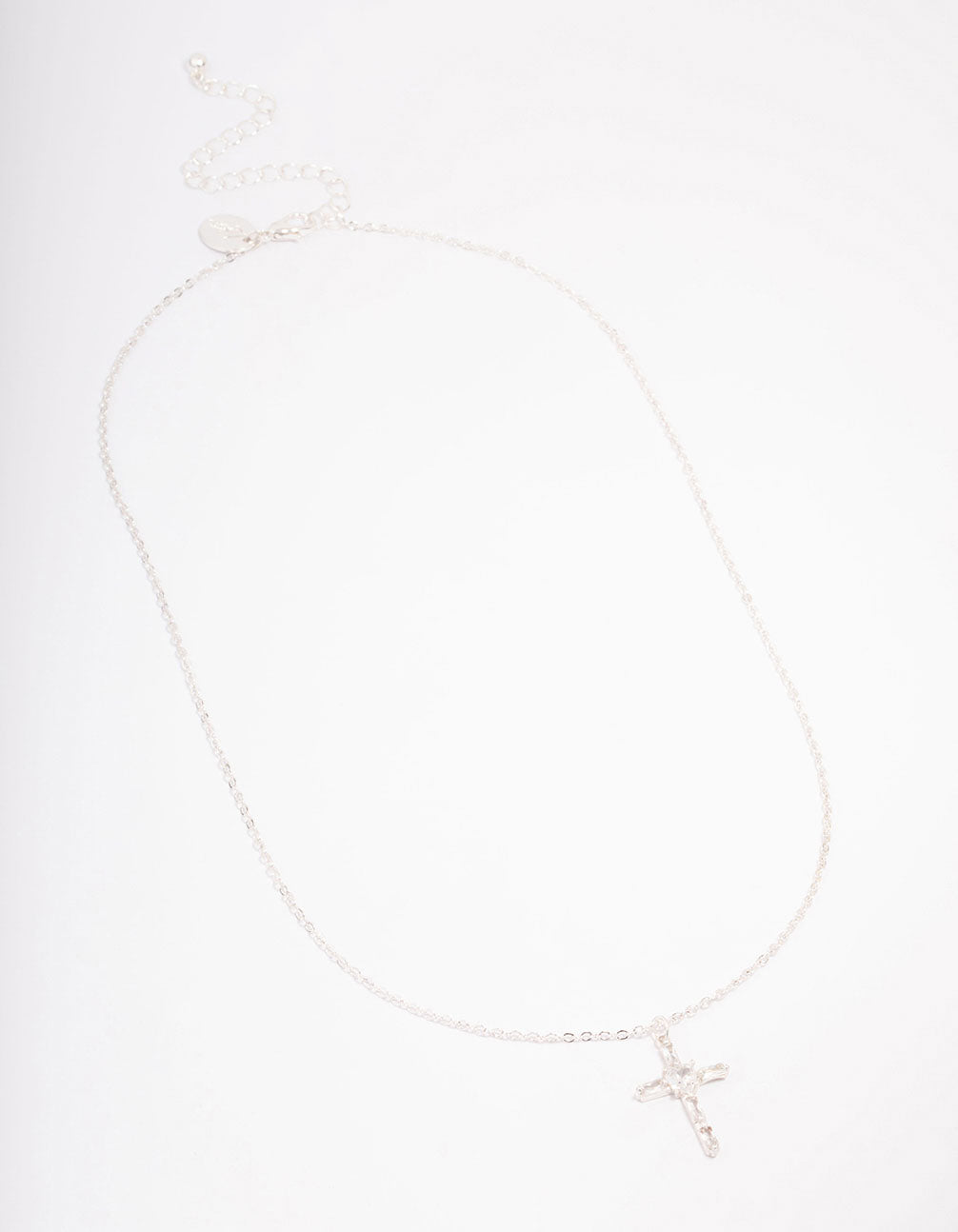 Silver Plated Cubic Zirconia Baguette Cross Pendant Necklace