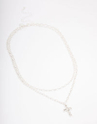 Silver Plated Chunky Cross Layered Necklace - link has visual effect only