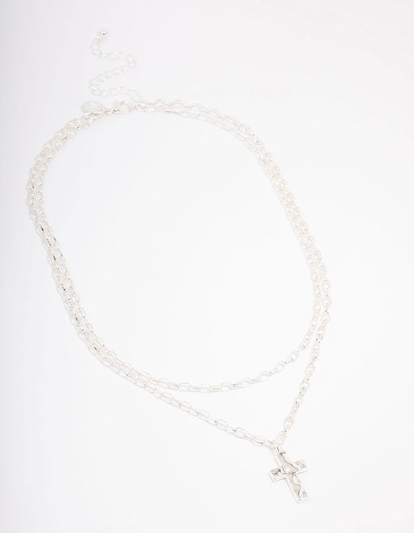 Silver Plated Chunky Cross Layered Necklace