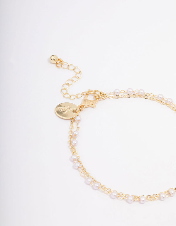 Gold Plated Diamante & Pearl Layered Bracelet