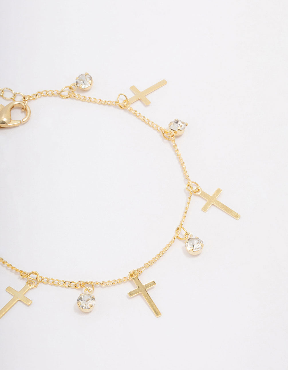 Gold Plated Diamante Cross Drop Bracelet