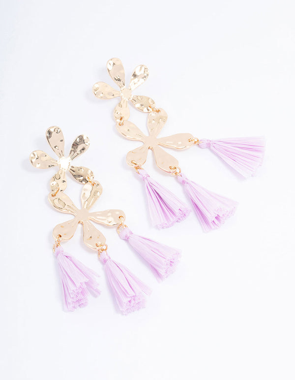 Gold Flower & Tassel Drop Earrings