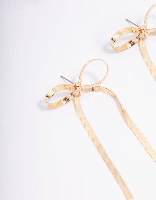 Gold Snake Chain Bow Drop Earrings