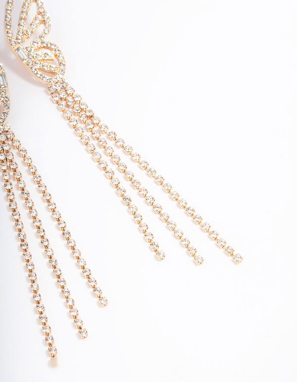 Gold Butterfly Cup Chain Drop Earrings