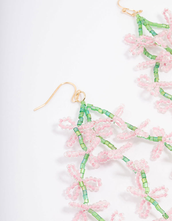 Gold Beaded Flower Drop Earrings