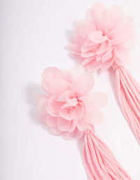 Pink Fabric Flower Tassel Drop Earrings - link has visual effect only
