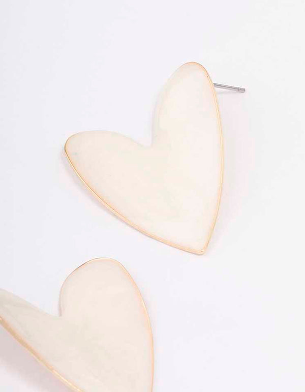 Gold Pearly Heart Stud Earrings