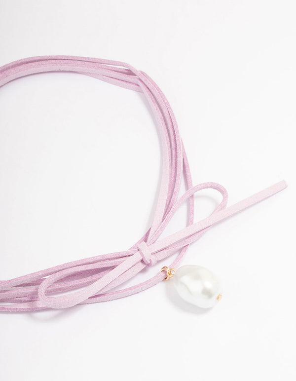 Lilac Fabric Wrapped Cord Pearl Choker