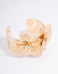 Gold Double Flower Wide Wrist Cuff - link has visual effect only