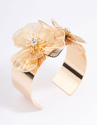 Gold Double Flower Wide Wrist Cuff - link has visual effect only