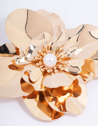 Gold Molten Flower Pearl Brooch - link has visual effect only