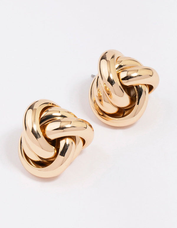 Gold Large Knotted Statement Stud Earrings