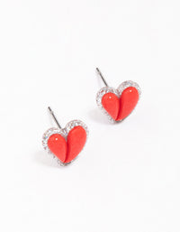 Red Puffy Heart Glitter Stud Earrings - link has visual effect only