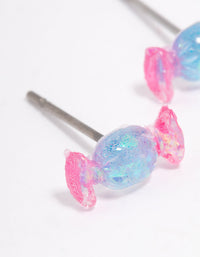 Acrylic Pink & Blue Holographic Lollipop Stud Earrings - link has visual effect only