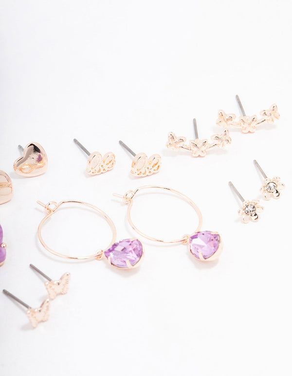 Rose Gold Heart & Butterfly Earring 8-Pack
