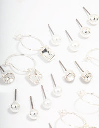 Silver Classic Stud & Hoop Earring 12-Pack - link has visual effect only