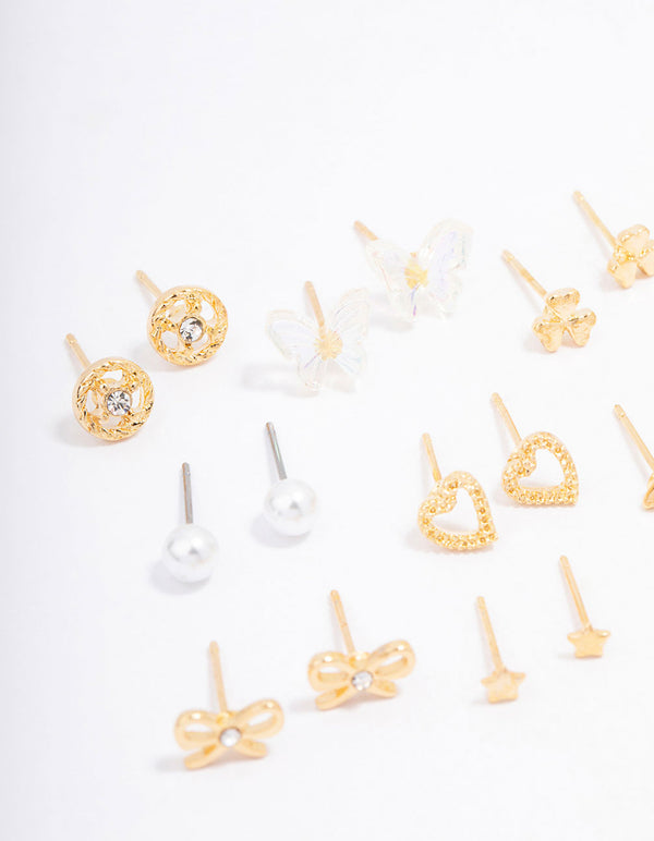 Gold Butterfly Stud Earrings 12-Pack