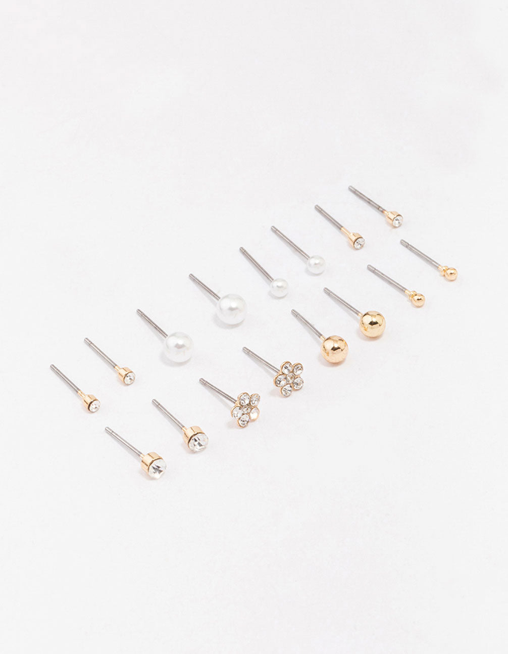 Gold Diamante Flower & Pearl Earring 8-Pack