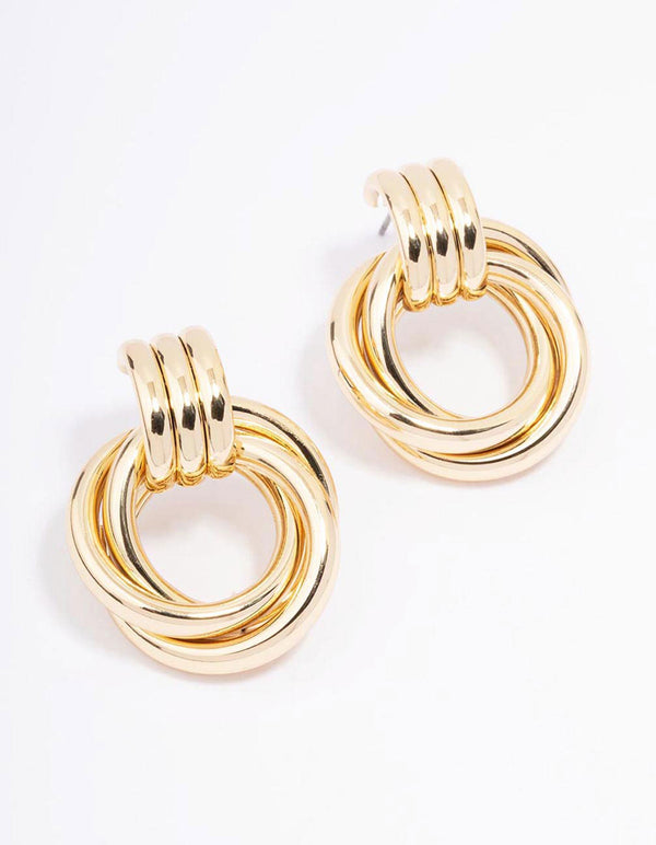 Gold Plated Circular Drop Stud Earrings