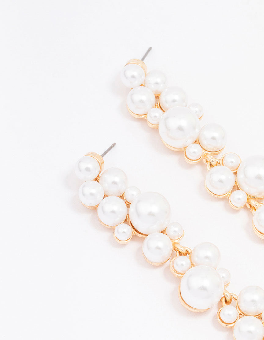 Gold Multi Pearl Drop Earrings